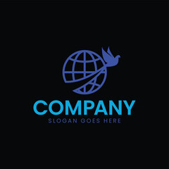 design a modern and minimalist logo globe and bird for transportation