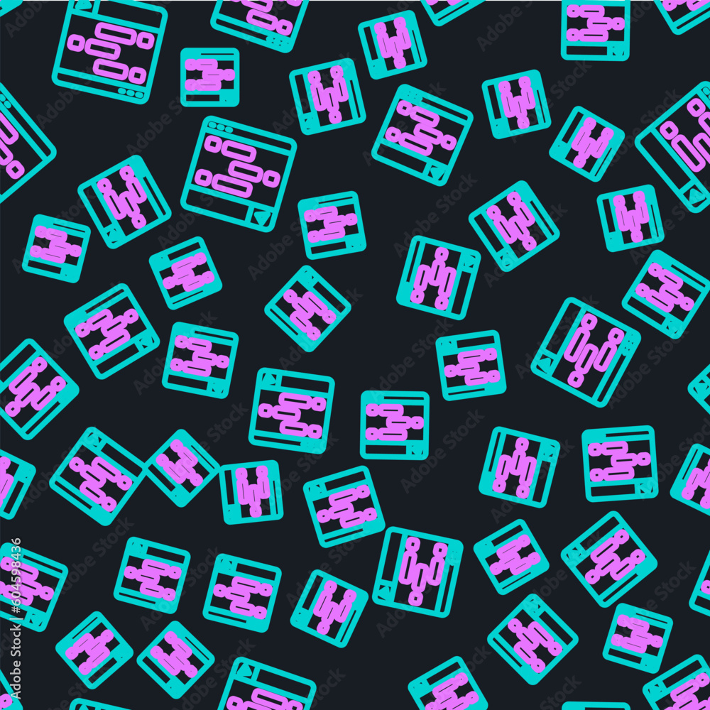 Poster line new chat messages notification on laptop icon isolated seamless pattern on black background. sm
