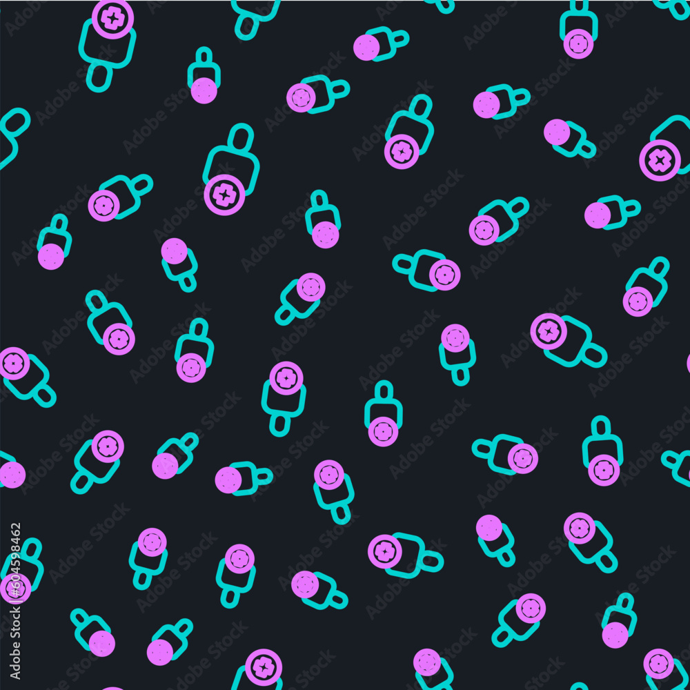 Poster line add to friend icon isolated seamless pattern on black background. vector