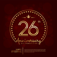 Fototapeta na wymiar 26th anniversary logo with double line number and golden text for birthday celebration event, invitation, banner poster, flyer, and greeting card, vector template