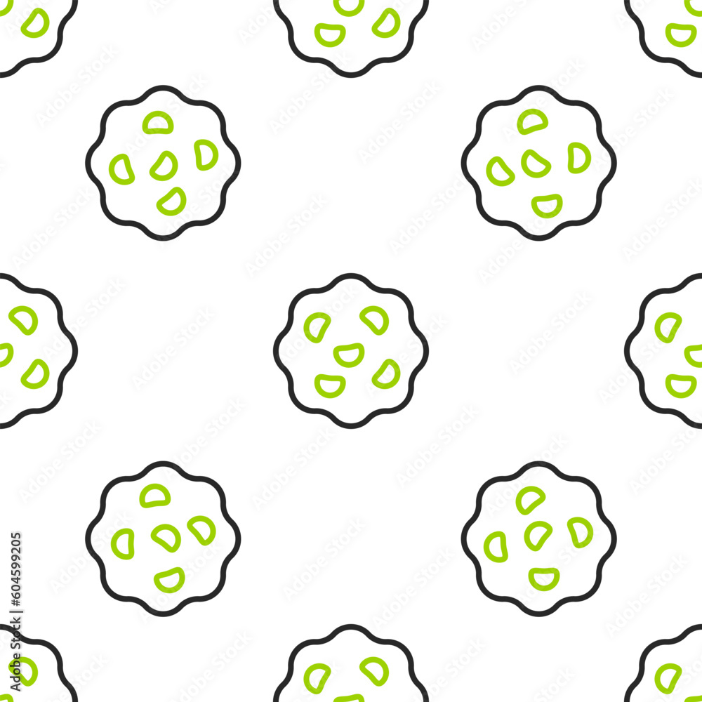 Poster line cookie or biscuit with chocolate icon isolated seamless pattern on white background. vector