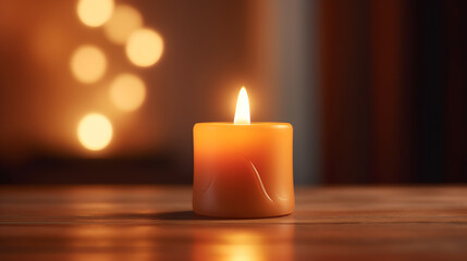 Fototapeta na wymiar a burning candle in a dimly lit room. generative AI