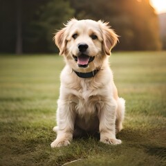 Cute puppy dog at sunset created with Generative AI technology