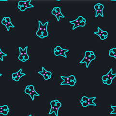 Line Dog icon isolated seamless pattern on black background. Vector