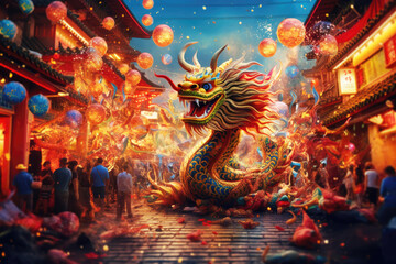Symphony of Tradition: Chinese Dragon Festival Delights. Generative Ai