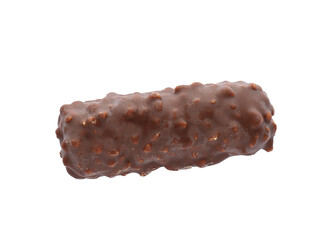 Tasty sweet chocolate bar isolated on white, top view