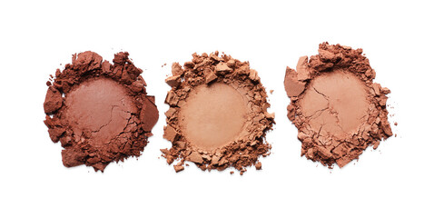 Different crushed eye shadows on white background, top view