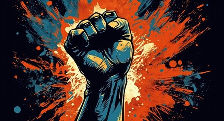 A fist in the air with an american flag, Comic art. Generative AI
