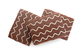 Delicious chocolate sponge cakes isolated on white, top view