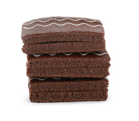Stack of chocolate sponge cakes isolated on white