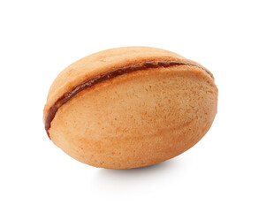 Delicious nut shaped cookie with boiled condensed milk isolated on white