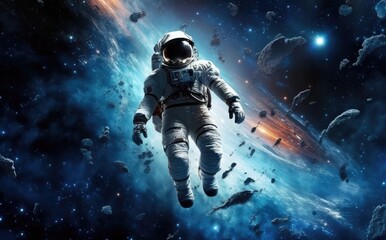 Astronaut in space in a wide angle photo with Generative AI