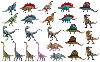 Dinosaur set. Stegosaurus, Dimetrodon, Velociraptor, Triceratops, Brachiosaurus, Tyrex, Parasaurolophus - 604601250