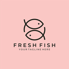 Obraz premium fresh fish simple line art logo icon vector symbol illustration design