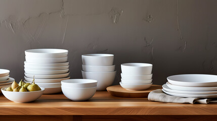 Fototapeta na wymiar a set of white ceramic dinnerware. generative AI
