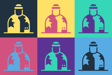 Fototapeta premium Pop art Homeless icon isolated on color background. Homelessness problem. Vector