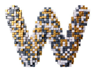 Fototapeta premium Letter W of alphabet digital pixel font isolated on transparent background. Voxel font 8 bit pixel art. 3D render