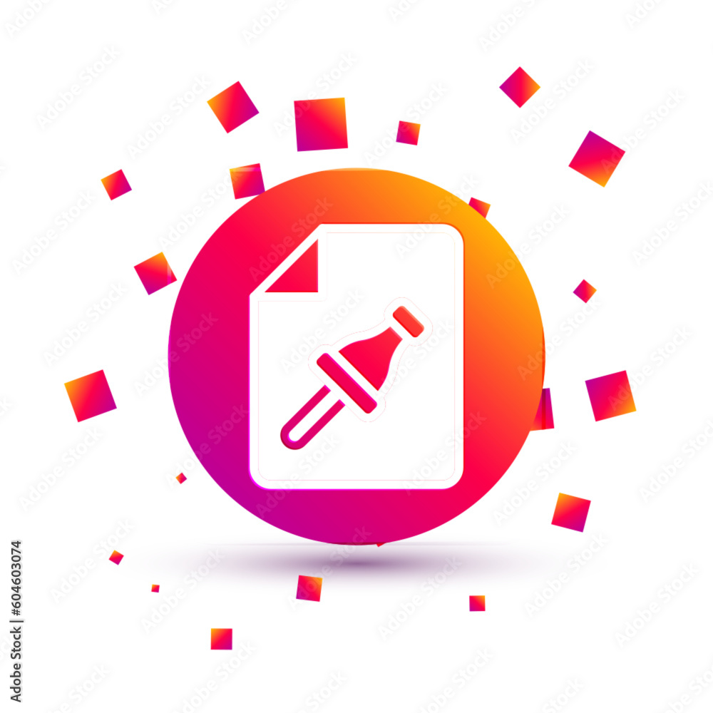 Poster white note paper with pinned pushbutton icon isolated on white background. memo paper sign. square c