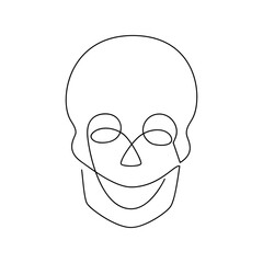 Skull icon vector one line continuous drawing. Minimal illustration. Hand drawn linear alien head character silhouette. Outline design, print, banner, card, brochure, poster, logo.