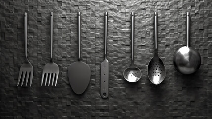 a set of stainless steel kitchen background wallpaper. generative AI
