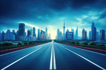 Obraz premium Shanghai cityscape with empty road and skyline in the distance. Generative AI