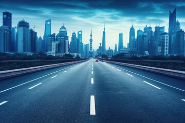 Fototapeta premium Shanghai cityscape with empty road and skyline in the distance. Generative AI