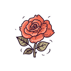 Flowers roses, red buds and green leaves. Isolated red rose. Vector illustration.