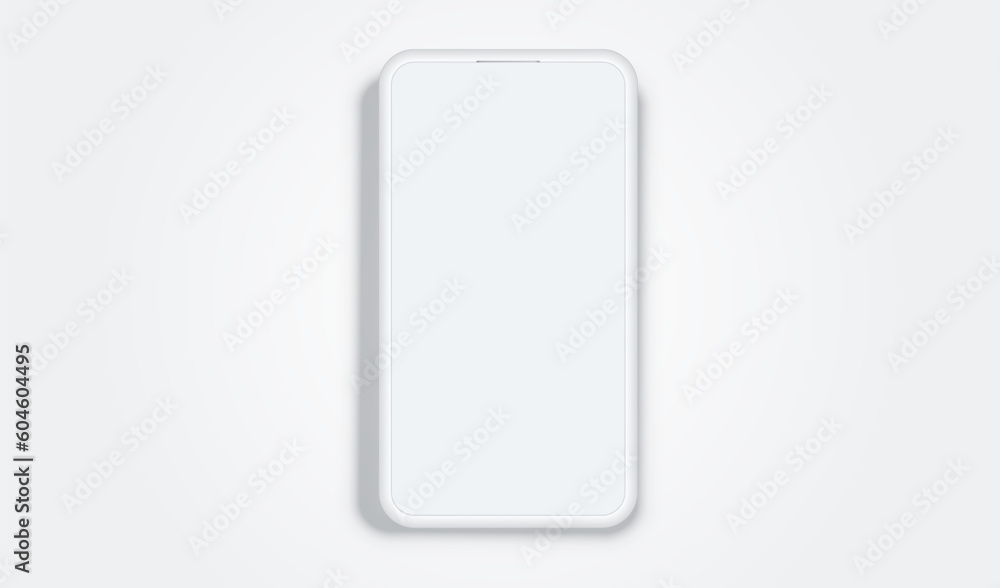 Poster clay phone mockup front view. white mobile isolated with blank screen for display your ux design, si