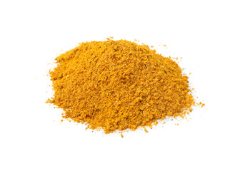 Heap of curry powder isolated on white