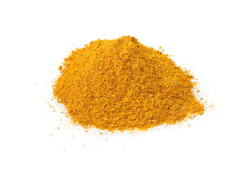 Heap of curry powder isolated on white