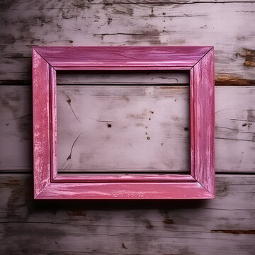 Rustic magenta wooden photo frames with empty space for text on the wooden background, generative AI.