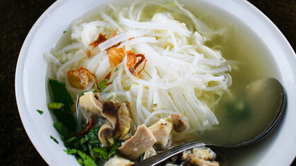 Central Javanese chicken soup with a delicious savory sauce topped with fried onions