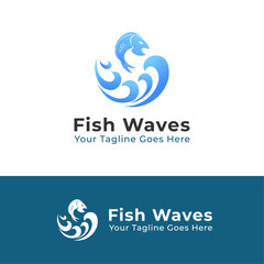 Fish Wave Logo Vector Design, Fish farm logo, fresh fish