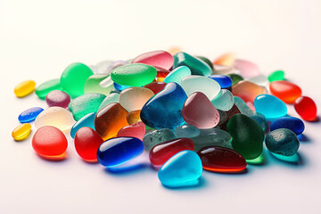 Colorful Sea Glass Stones On Isolated White Background. Generative Ai