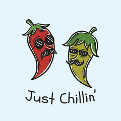 Vintage Illustration Just Chillin Chilli Peppers Pun Poster