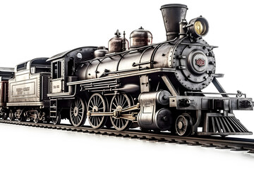 Fototapeta na wymiar Vintage steam locomotive on a white background. Neural network AI generated art Generative AI