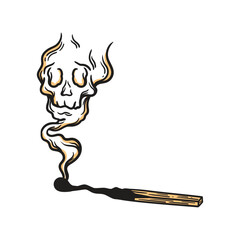 vintage illustration matchstick burned emitting skull smoke