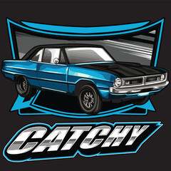 blue drag race illustration isolated in black background for poster, t-shirt, graphic design, business element, and card © wendy