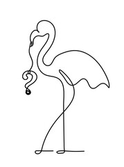 Silhouette of abstract flamingo and question mark as line drawing on white