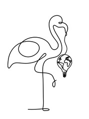Silhouette of abstract flamingo and light bulb as line drawing on white
