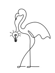 Silhouette of abstract flamingo and light bulb as line drawing on white