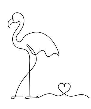 recommend clip art: Silhouette of abstract flamingo and heart as line drawing on white