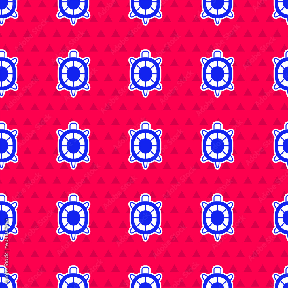 Poster blue turtle icon isolated seamless pattern on red background. vector