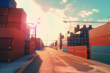 Fototapeta premium Container ports with containers and ships in the background. Generative AI