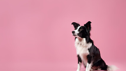 Border collie dog, Sheep dog on pink background with copy space (Generative AI) - obrazy, fototapety, plakaty