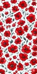 Seamless Flower pattern with white background and red Flowers 6000x12000 px