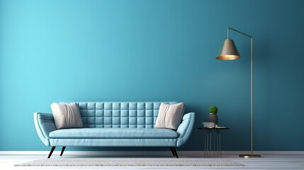 Fototapeta na wymiar Minimal living room and blue wall texture background. 