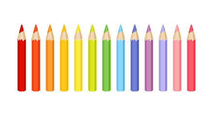 Small colored wooden pencils isolated on white background. Crayons in rainbow colors. Vector cartoon flat illustration. © Sunnydream