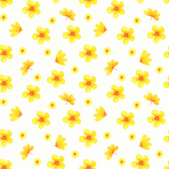 Seamless pattern with yellow flowers on a white background. watercolor illustration.