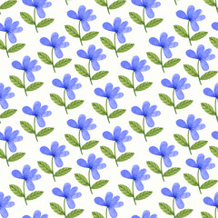 Fototapeta premium Simple blue flowers, cute pattern. Watercolor illustration, summer cute motif isolated on white background.